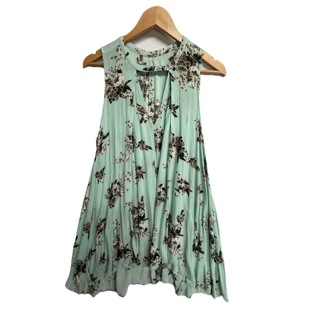 Free People Women's Top Floral Tunic Boho High Low Sleeveless‎ Flowy Blouse XS